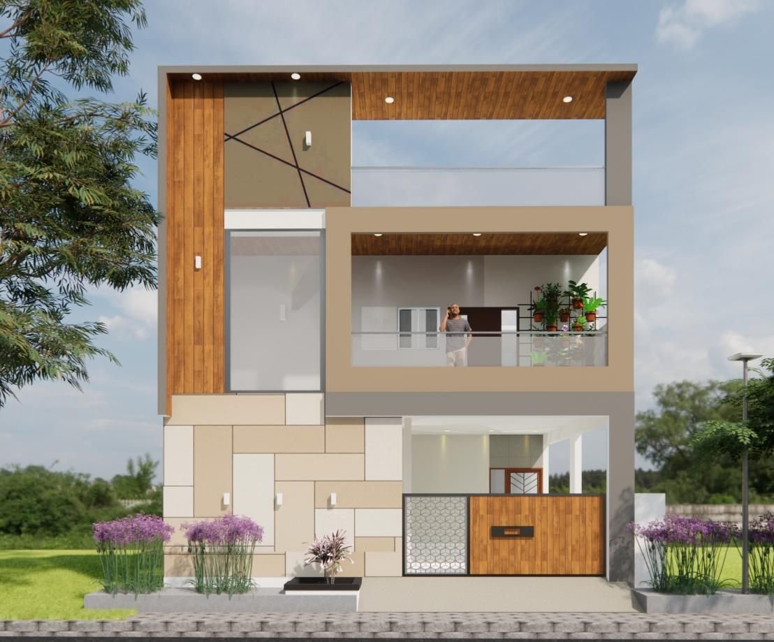 3D render of Geometric Facade Villa